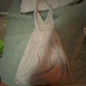 blue and white stripped dress